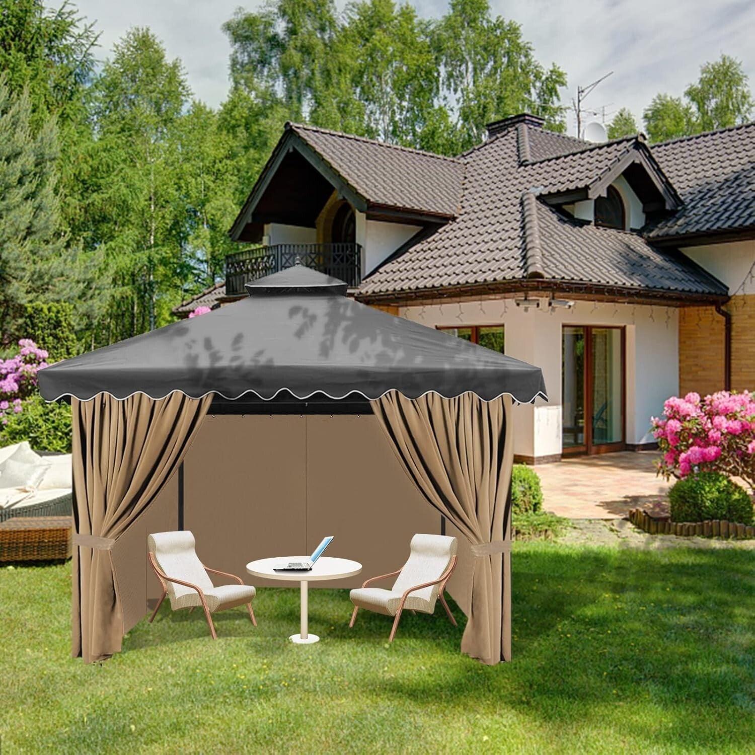 Elegant Outdoor Gazebo Curtain Set with 4 Panels - 10' x 12', Easy Install