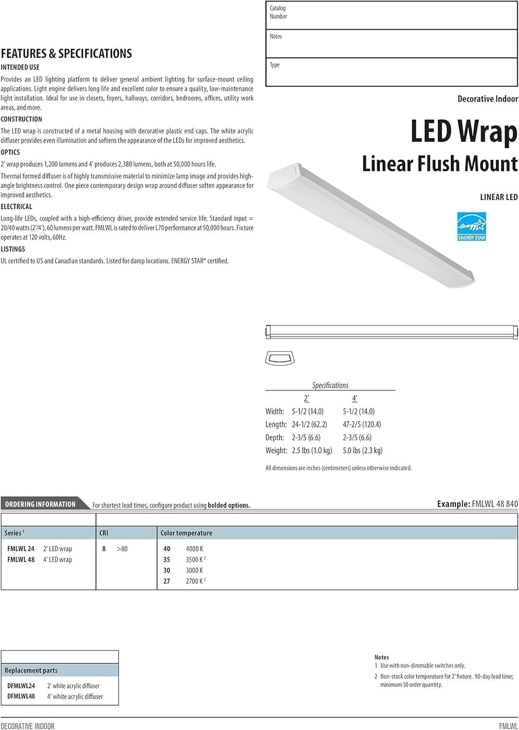 48-Inch Energy Star Rated LED Wraparound Ceiling Light - Cool White Illumination