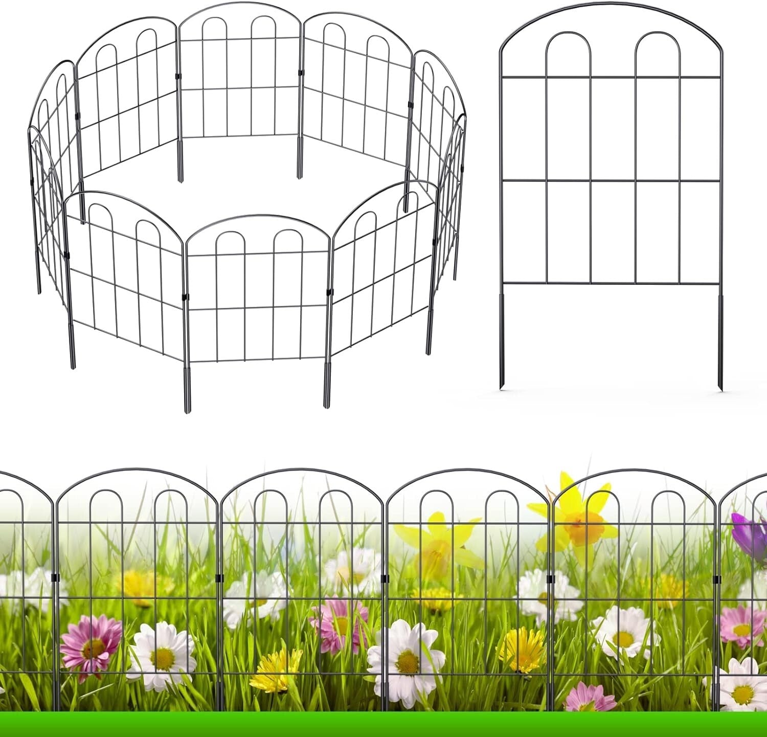 Multi-Purpose Wrought Iron Garden Fence - 28 Decorative Panels, Easy to Assemble