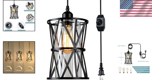 Elegant Farmhouse Plug-in Hanging Light for Dining Room & Kitchen - Dimmable