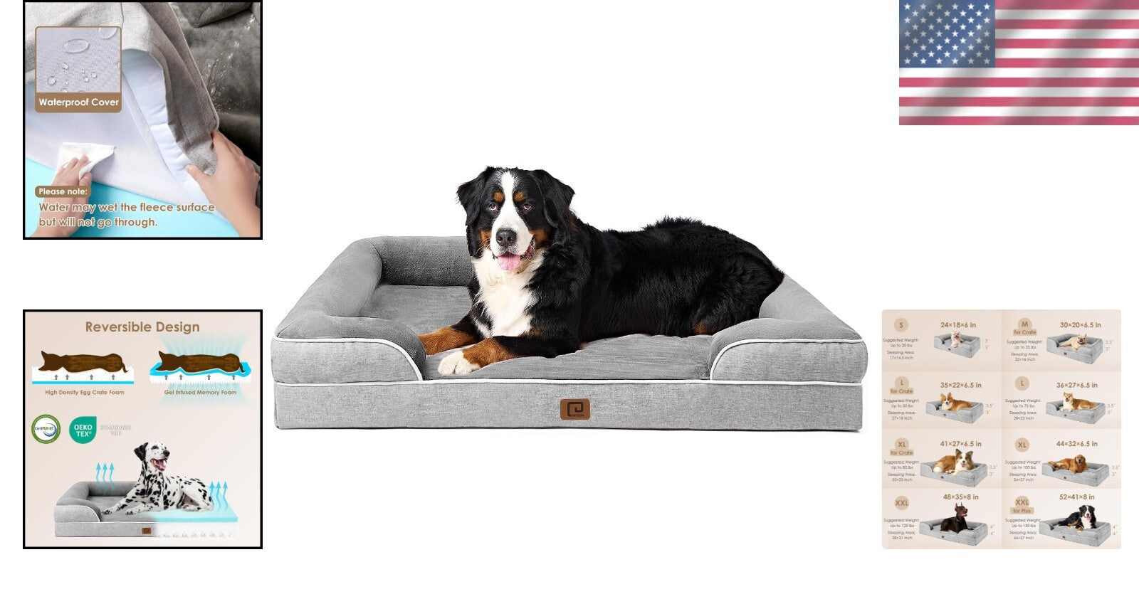 Grey Waterproof Memory Foam Dog Bed for Extra Large Breeds - Easy to Clean