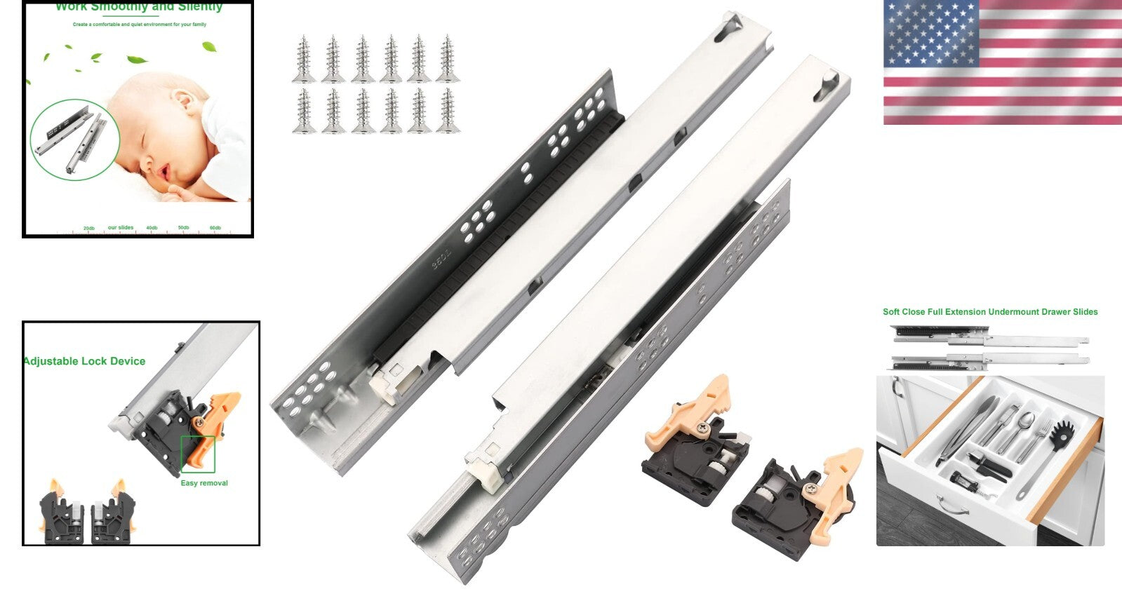 Heavy-Duty 14-Inch Undermount Drawer Slides with Soft Close - 6 Pairs Included