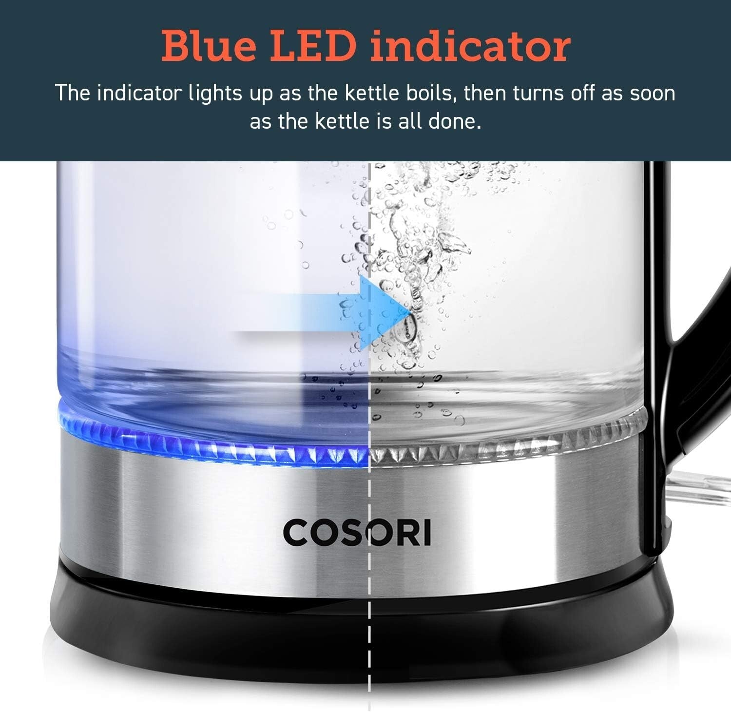 LED Indicator Black Electric Kettle, 1.7L with Wide-Mouth Design & Easy Cleaning