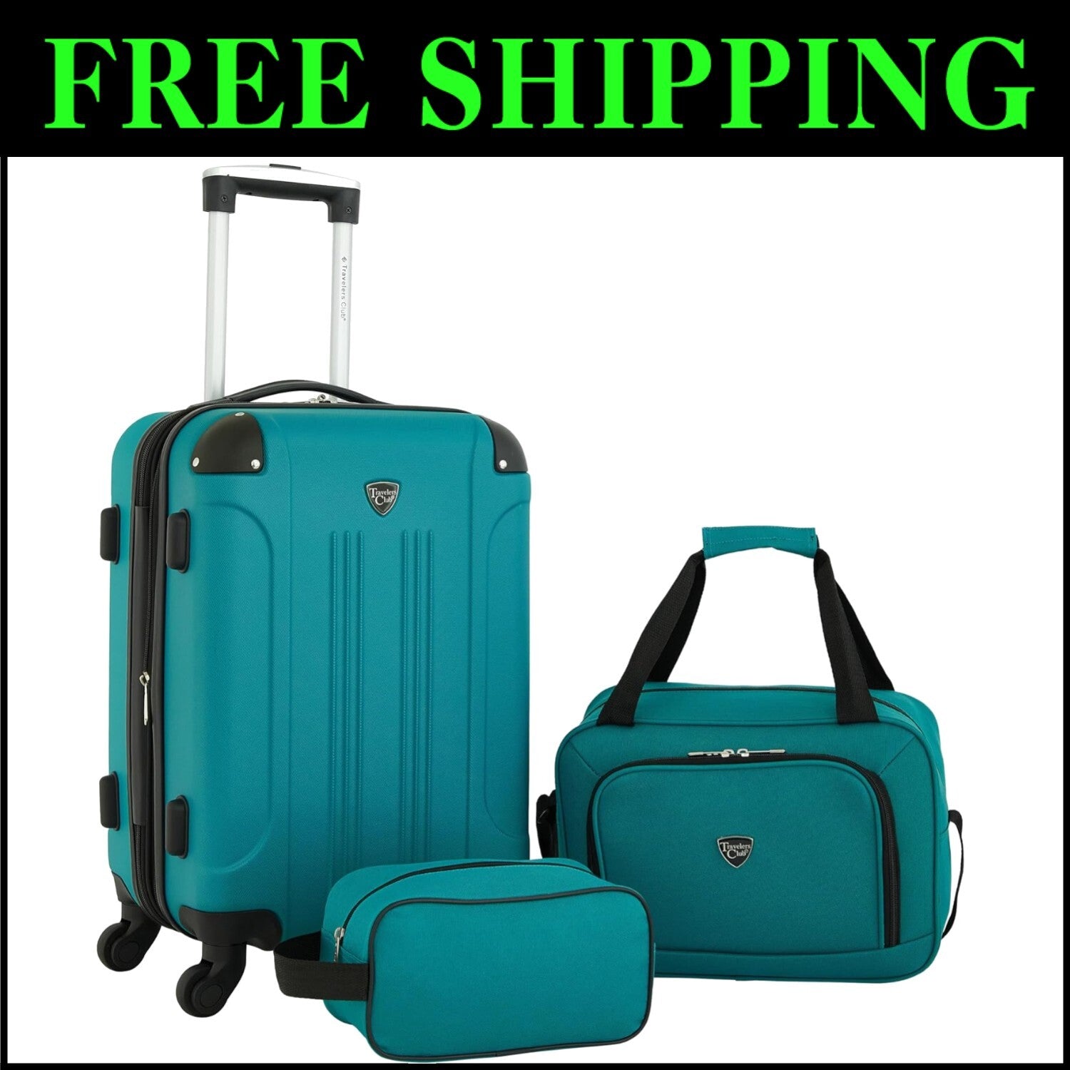 Teal Hardside Spinner Luggage Set: 20" Carry-On, Tote & Toiletry Case Included
