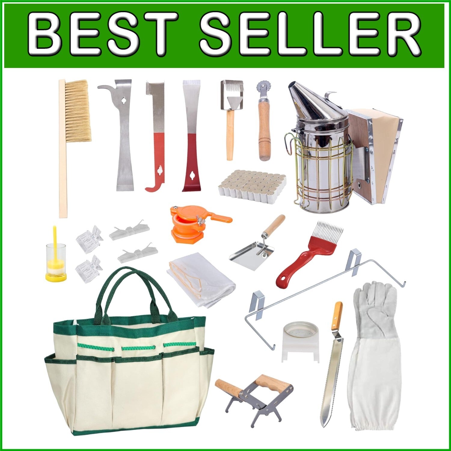 Durable 22-Piece Beekeeping Tools Set with Tote - Essential for Every Beekeeper