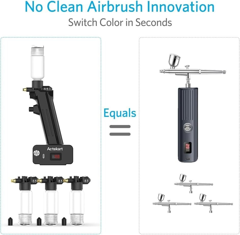 Adjustable Air Pressure Cordless Airbrush - 4 Modular Tips for Versatile Use