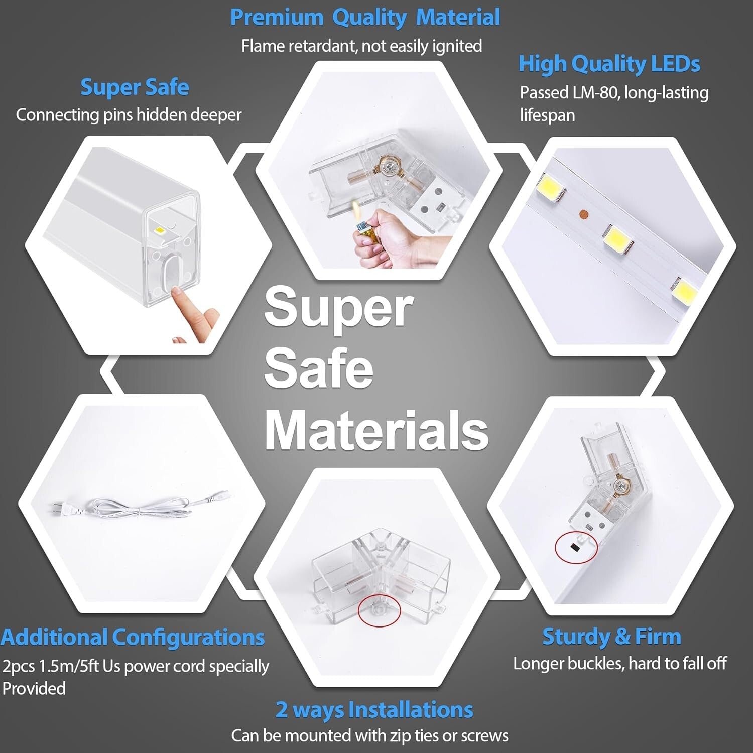 Customizable Hexagon Garage Light System - Includes 59 LED Tubes and Accessories