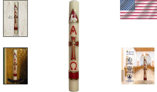 Large 18in Unscented Paschal Candle with Bow - Perfect for Easter Celebrations