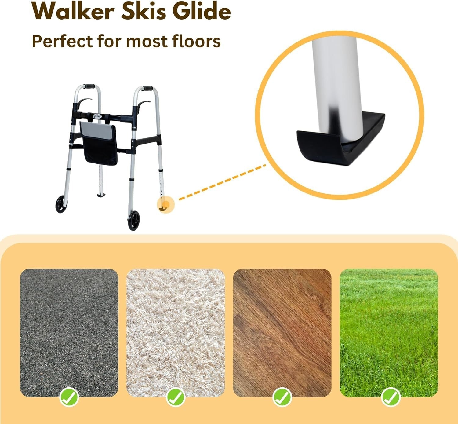 Lightweight Mobility Walker with Glide Skis and Storage Basket - Silver Design