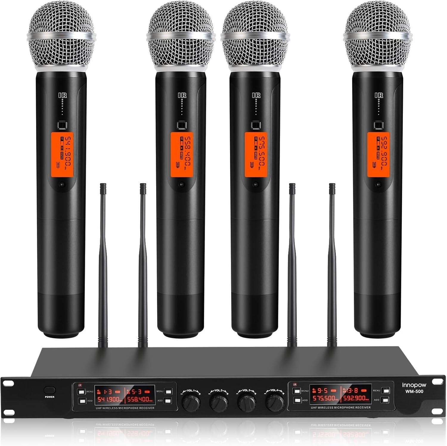 Quad Handheld Dynamic Microphone Set with 200-300 Ft Range & Long Battery Life