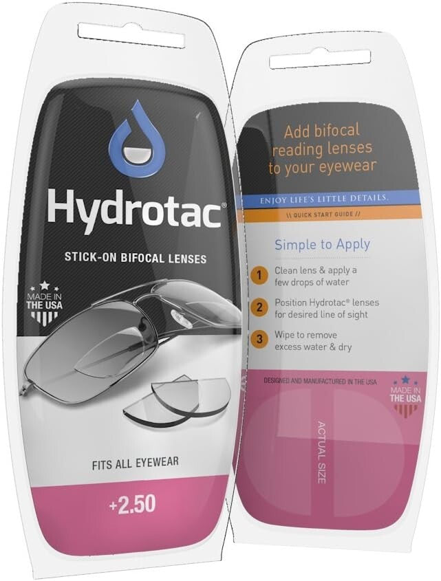 Hydrotac Self-Adhesive Bifocal Reading Lenses – Universal Fit for All Glasses