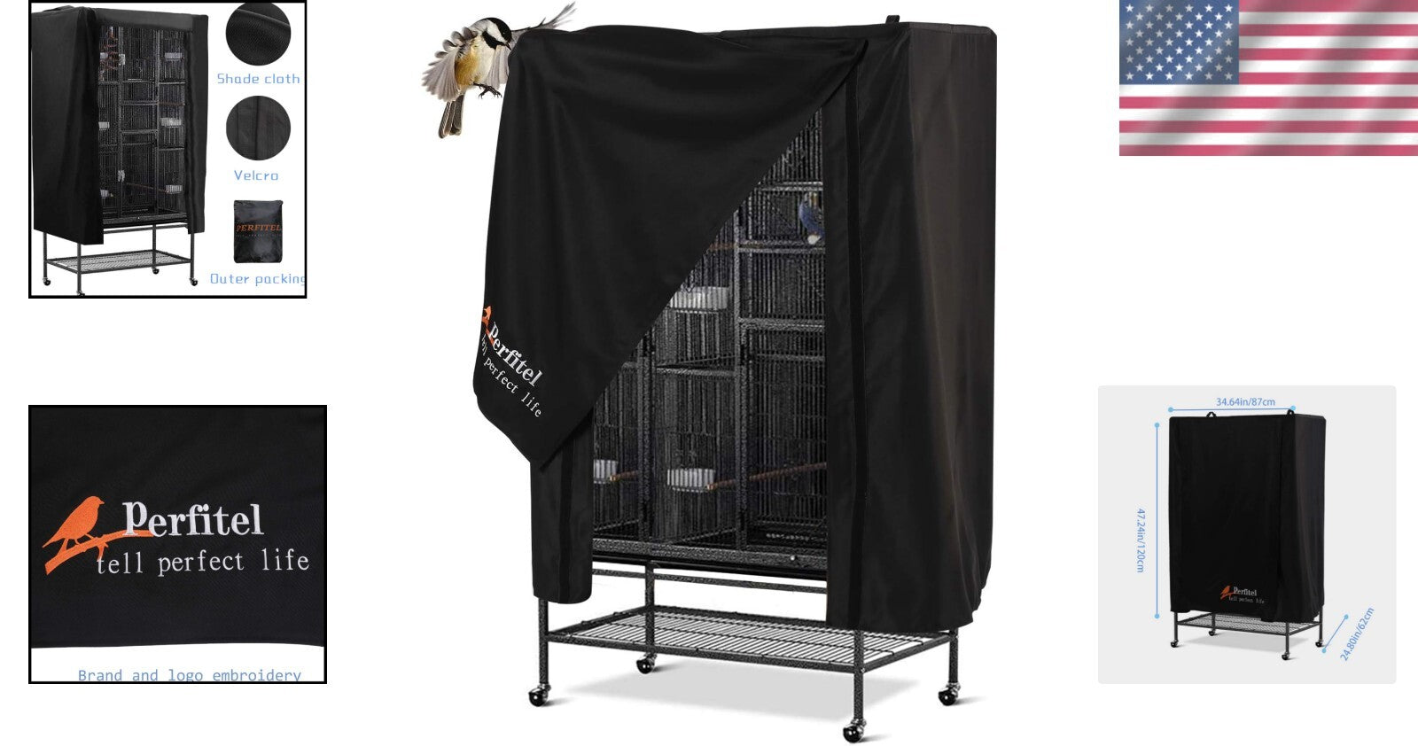 Fade Resistant and Washable Bird Cage Cover - Durable Black Nylon Twill Design