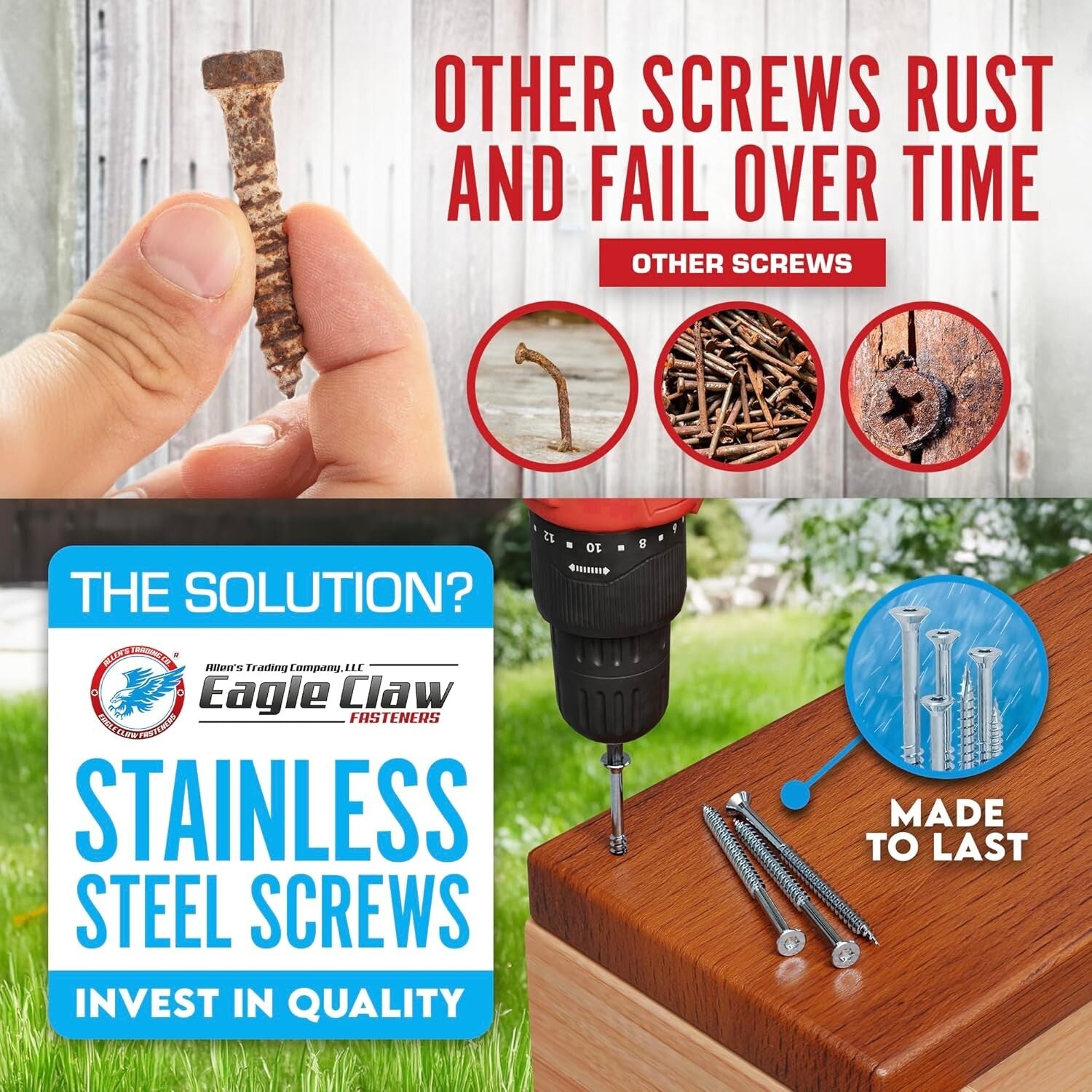 350-Piece T20 Torx 1-5/8 Inch Stainless Steel Deck Screws - Corrosion Resistant