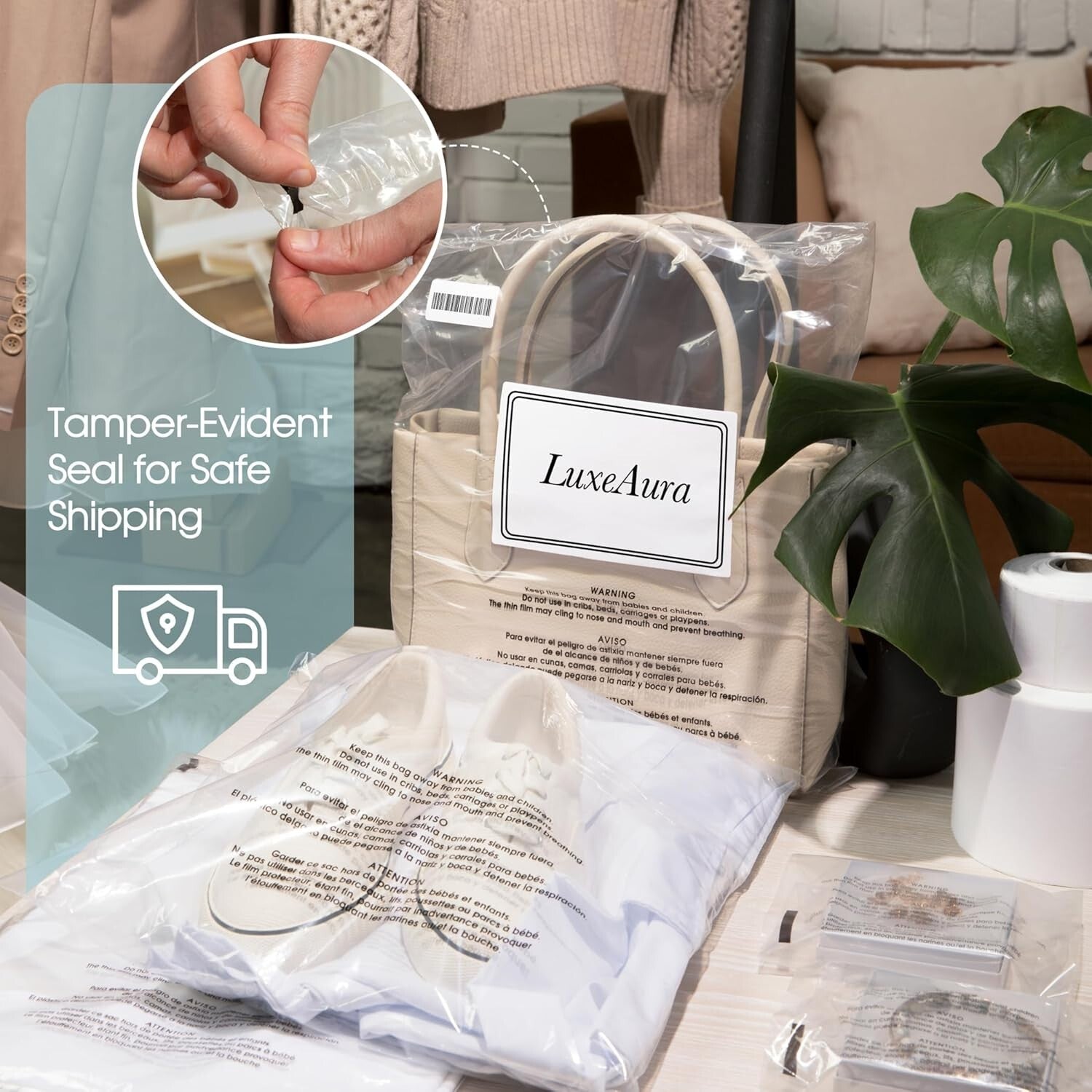 Versatile 20" x 24" Clear Packaging Bags - 200 Count with Adhesive Closure