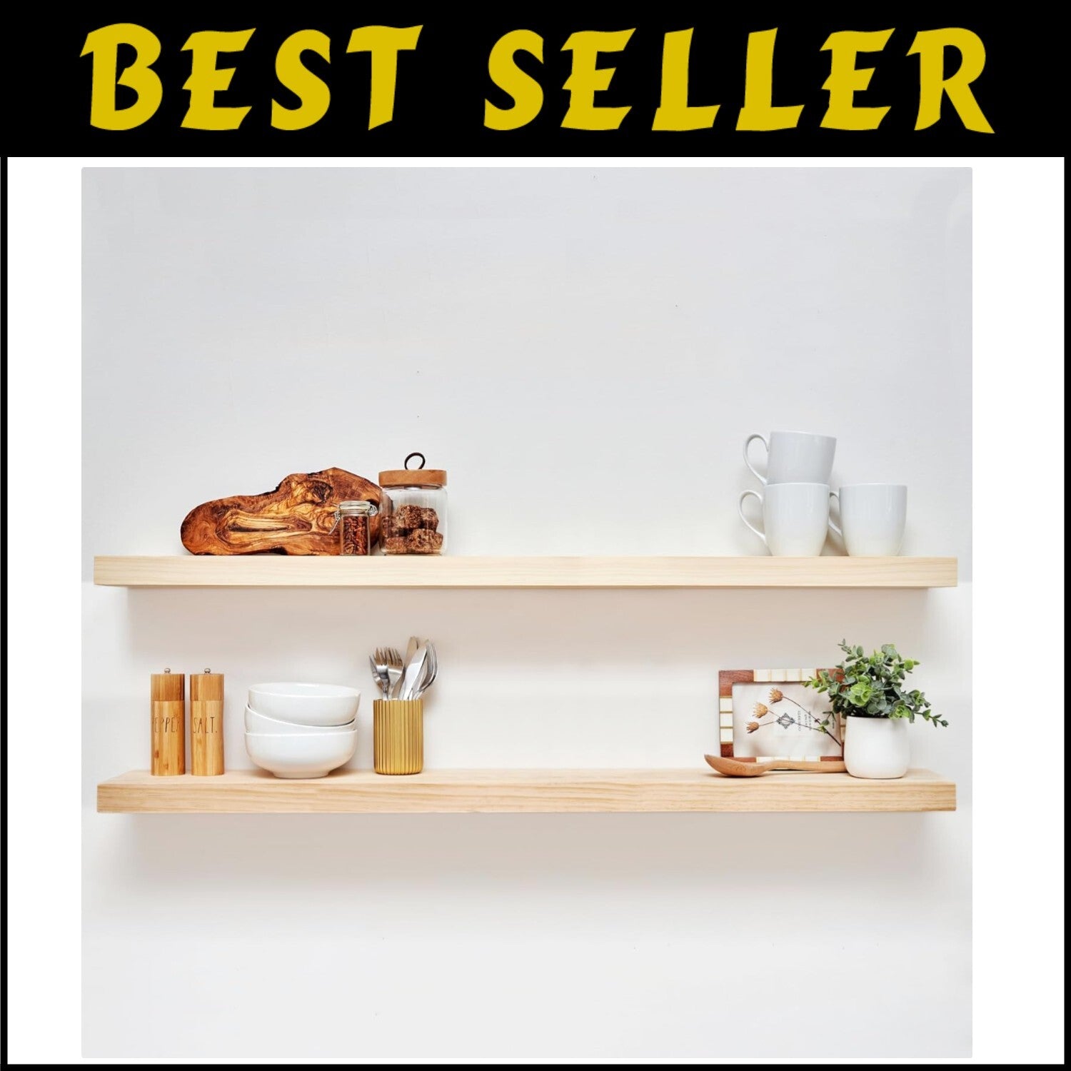 48 Inch Durable Floating Shelves for Wall - Modern Pine Wood Styling