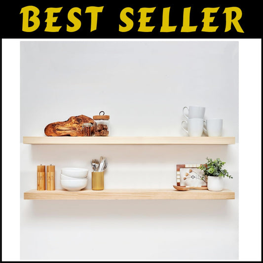 48 Inch Durable Floating Shelves for Wall - Modern Pine Wood Styling