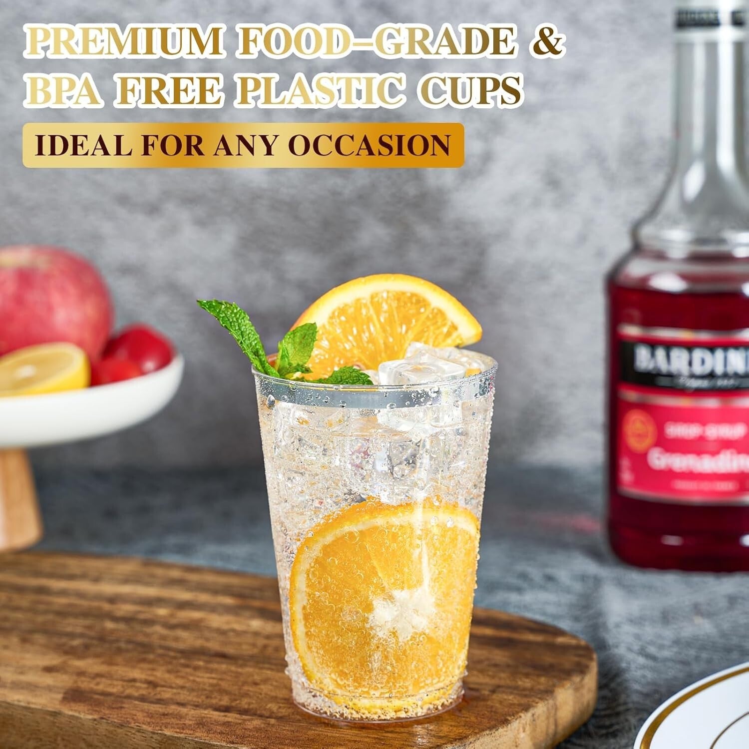 Sturdy 12 oz Clear Plastic Cups with Silver Rim - Perfect for Weddings & Events