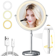 Load image into Gallery viewer, Rechargeable 9-Inch Vanity Mirror with 60 LEDs - Dimmable &amp; 3 Color Lights