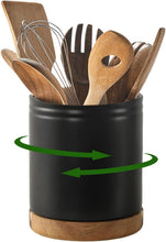 Load image into Gallery viewer, Extra Large Kitchen Utensil Holder - 7.6" Rotating Ceramic Crock in Black