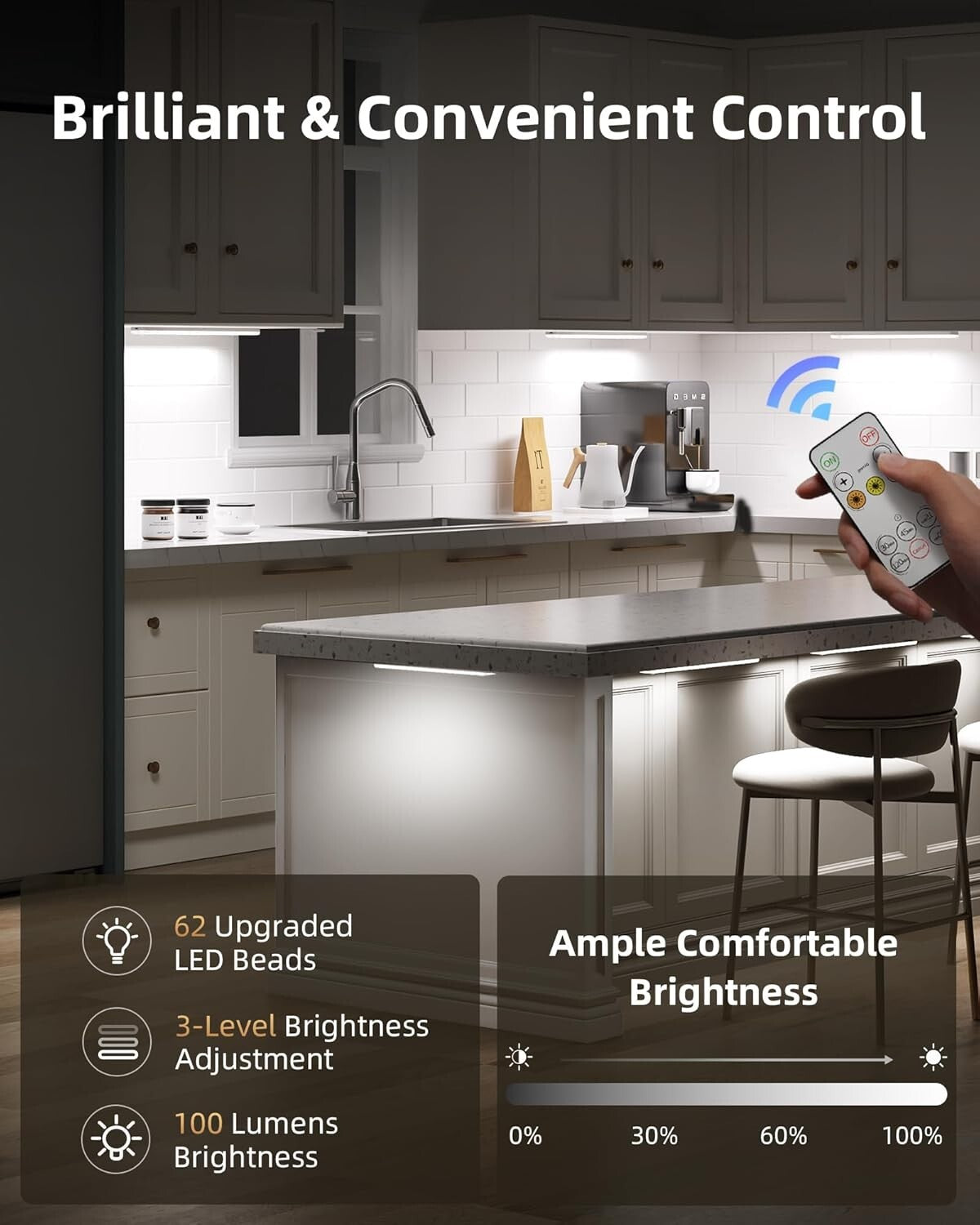 6-Pack Rechargeable Motion Sensor Under Cabinet Lights with Remote Control