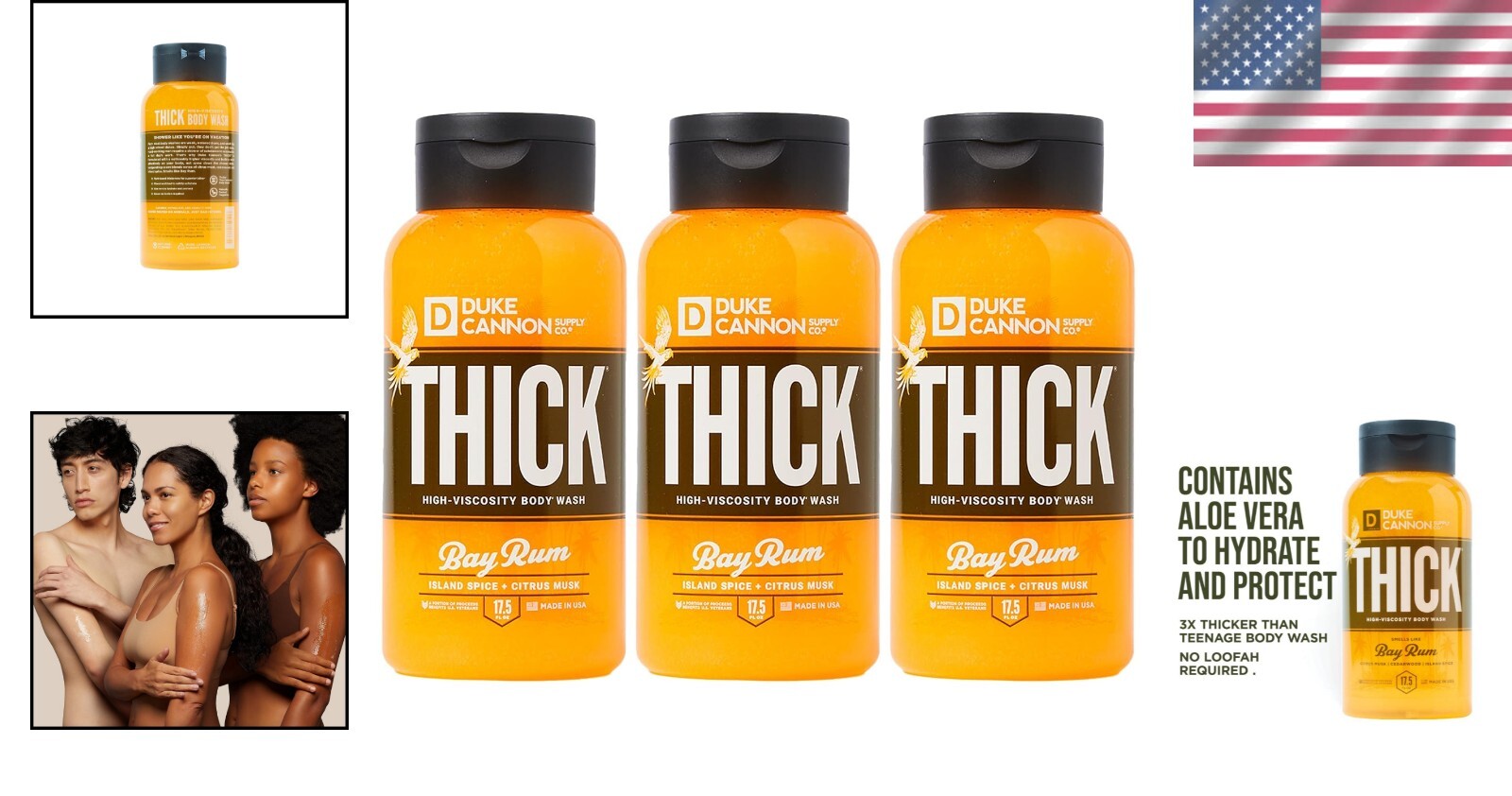 Duke Cannon Thick Body Wash - Bay Rum Scent, 3 Bottles for Ultimate Freshness