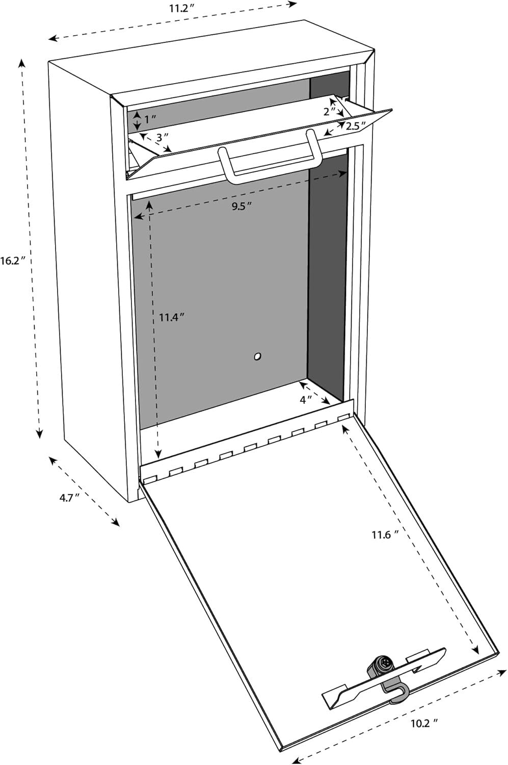 High Security Wall-Mounted Mailbox - Durable Steel Locking Drop Box for Offices