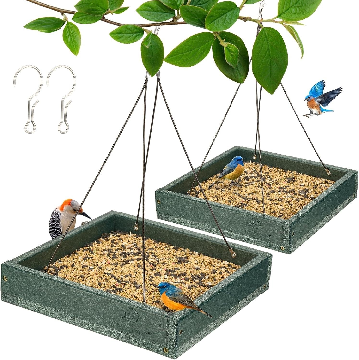 2 Pack Weatherproof Bird Feeder Tray - Durable Recycled Plastic, 3.5 lbs Capa...