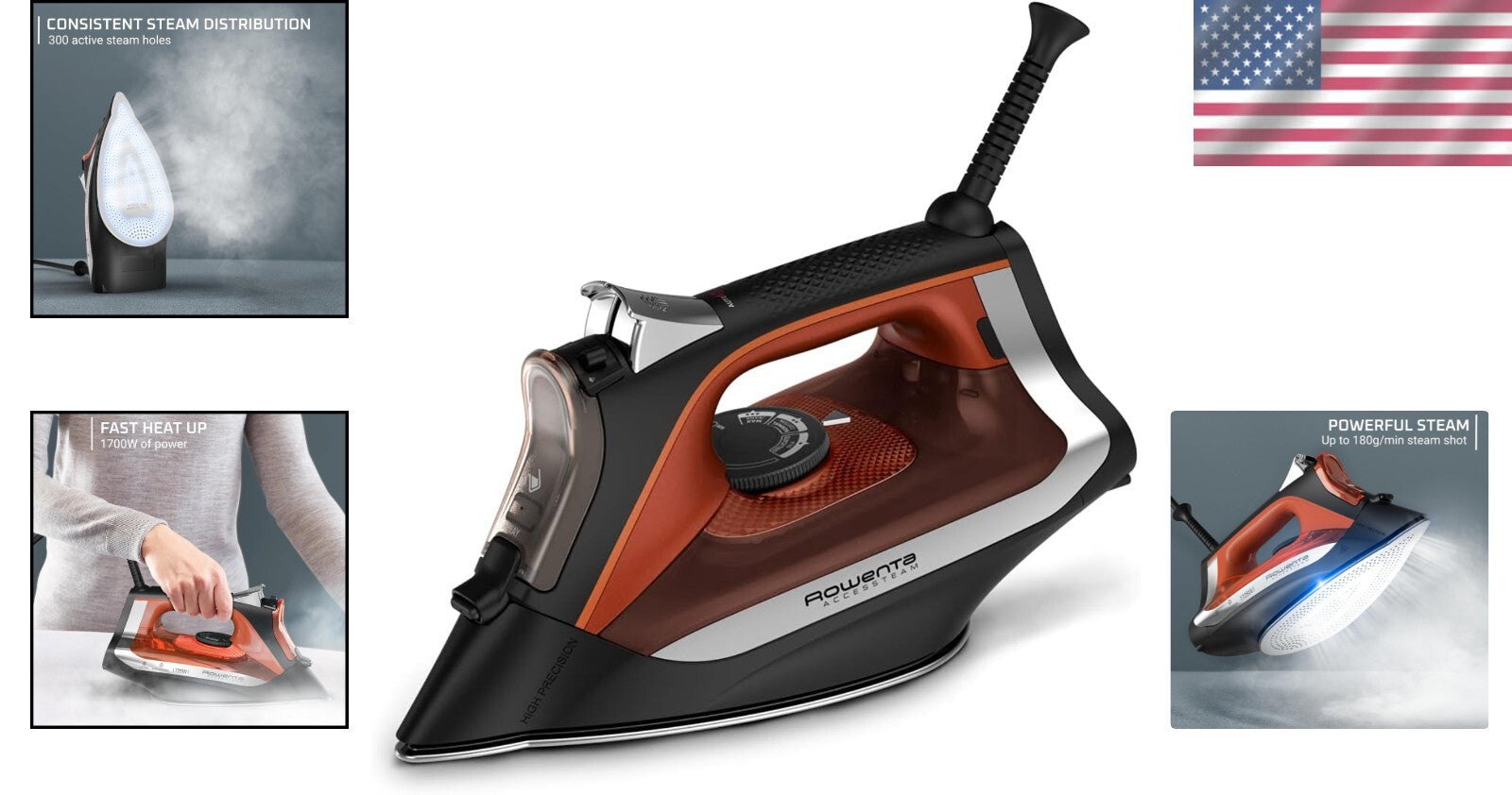 Versatile Stainless Steel Clothes Iron with 300 Microsteam Holes - 1700W Power