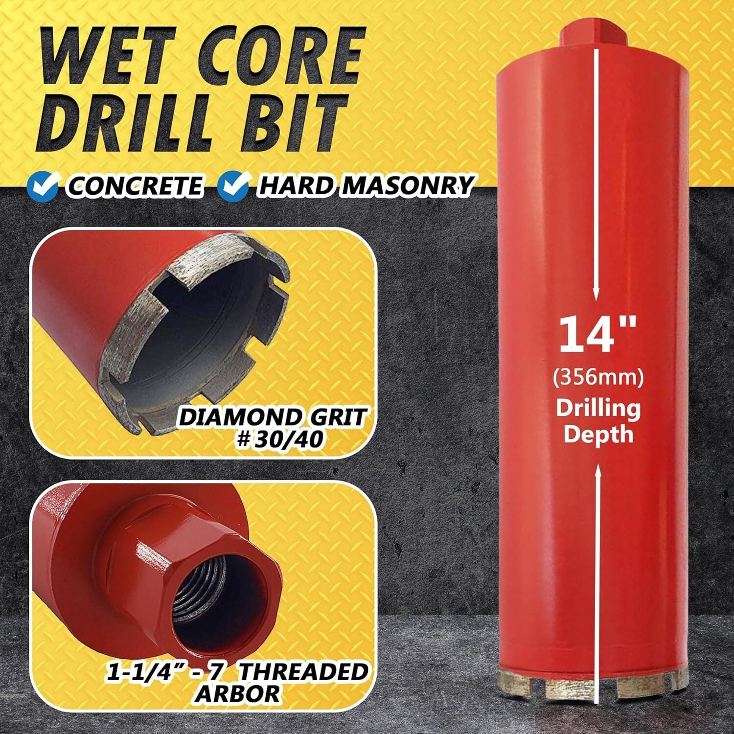 14" Deep 3-1/2" Diamond Core Bits for Wet Drilling - Heavy-Duty Performance