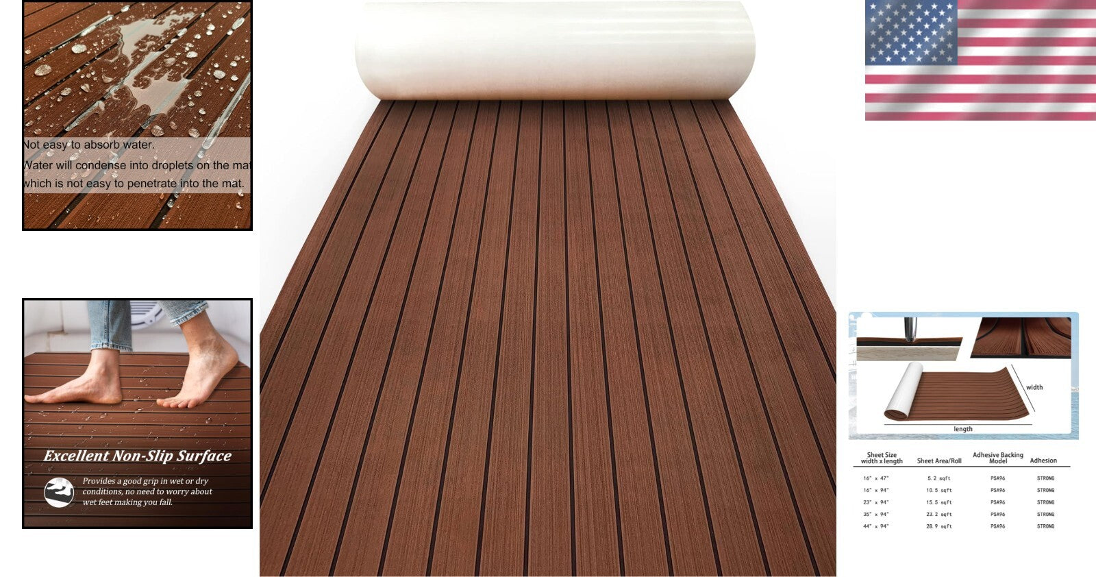 Durable Faux Teak EVA Foam Decking - Easy Installation Non-Slip Boat Flooring