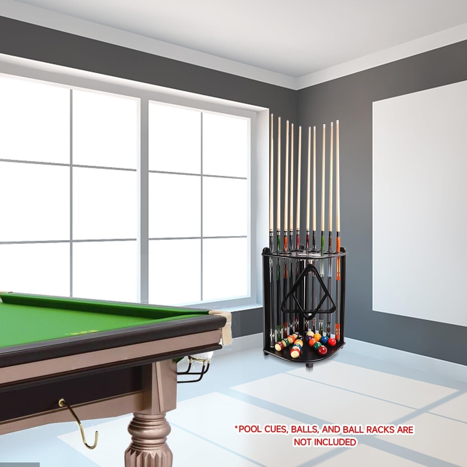 Elegant Black Wood Corner Billiard Stand with Cup Holders and Easy Installation