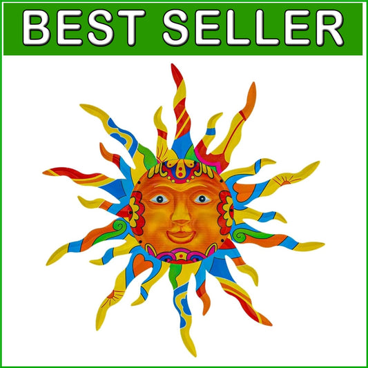 Easy-To-Install 30" Colorful Metal Sun Wall Art for Dynamic Outdoor Decor