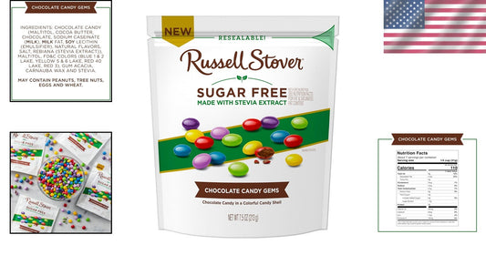 Delicious Sugar Free Chocolate Candy Gems - Resealable 7.5 oz Bags, Set of 5