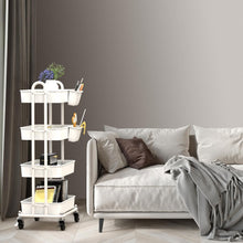 Load image into Gallery viewer, 4-Tier Rolling Utility Cart with Hanging Buckets for Stylish Organization