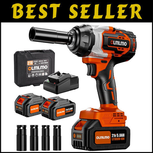 Powerful Cordless Impact Wrench 800 Ft-lbs/1100Nm - Compact Suitcase Included