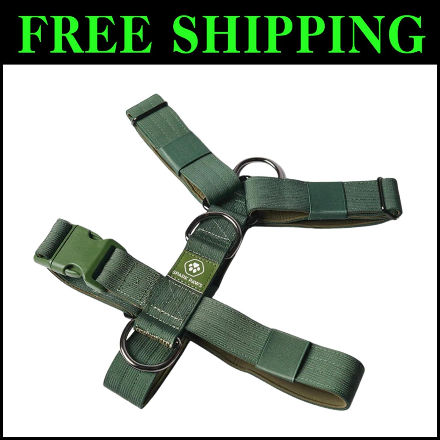 Solid Green Large Dog No-Pull Harness - Nylon Halter for Easy Control - Size S