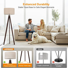 Load image into Gallery viewer, Mid Century Wood Tripod Floor Lamp with Linen Shade - Stylish Living Space Light