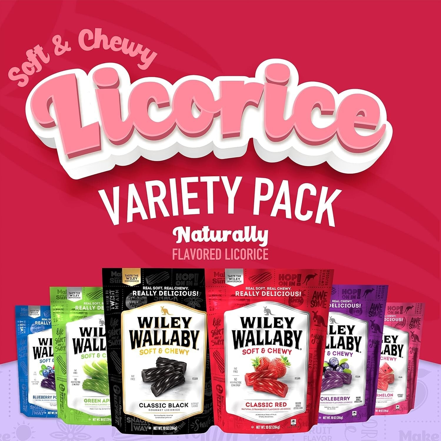 Classic Soft & Chewy Licorice 6-Pack - 10 Ounce Vegan Treats in 7 Flavors