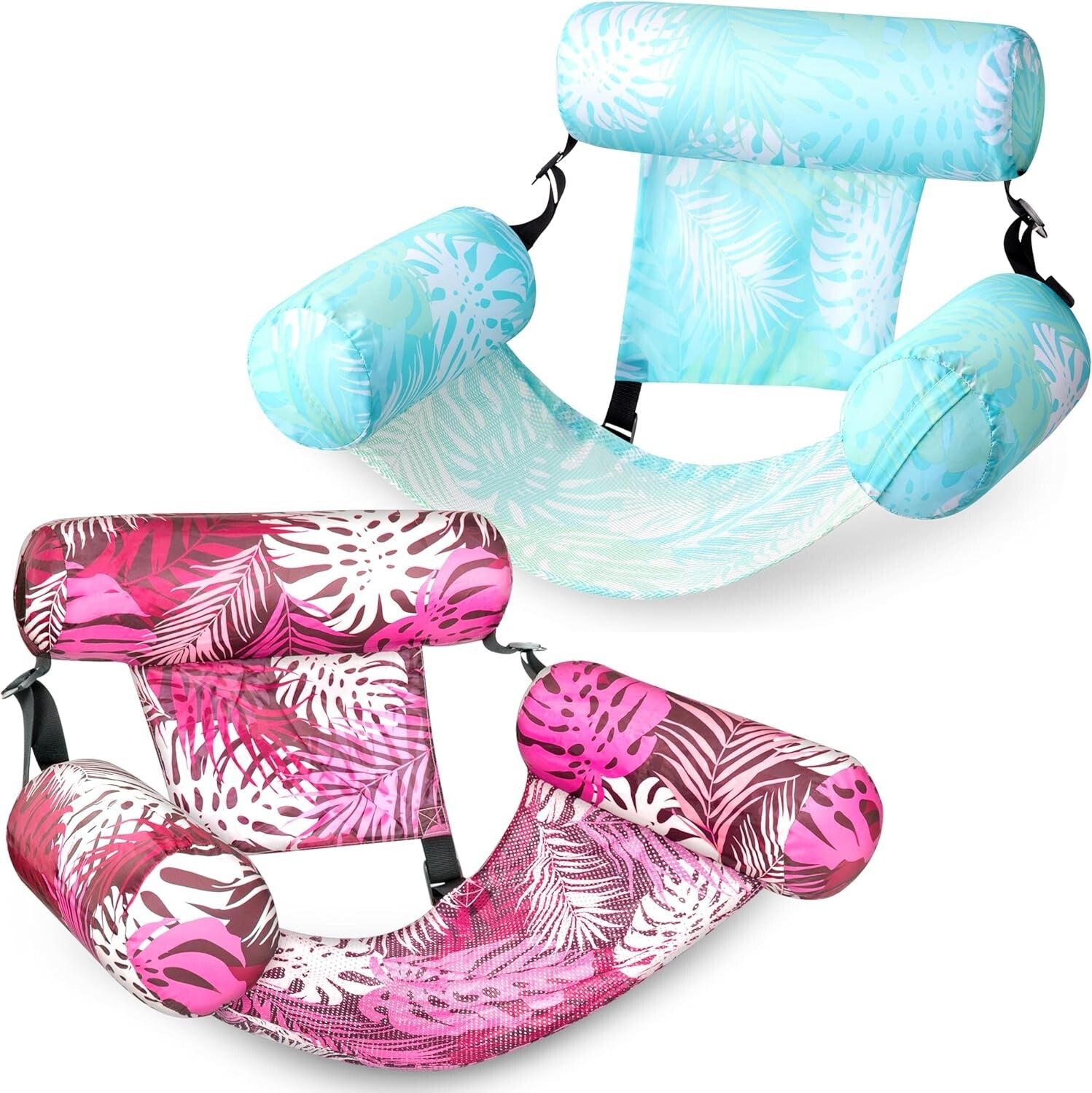 Adult Inflatable Lounge Chairs - 2 Pack, Tropical Pool Floats in Bright Colors
