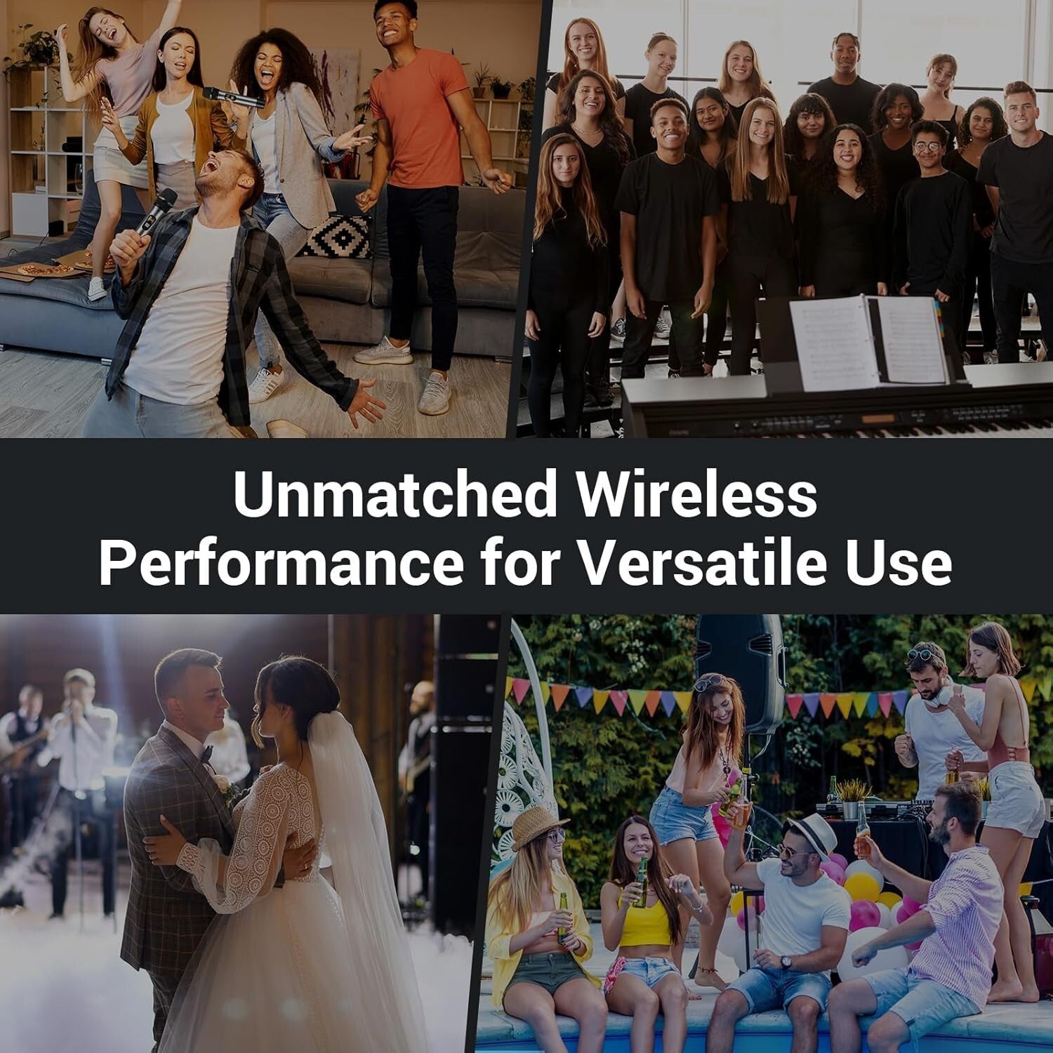 Durable UHF Wireless Mic System - 12 Channels, 8 Handheld Mics, Mute Function