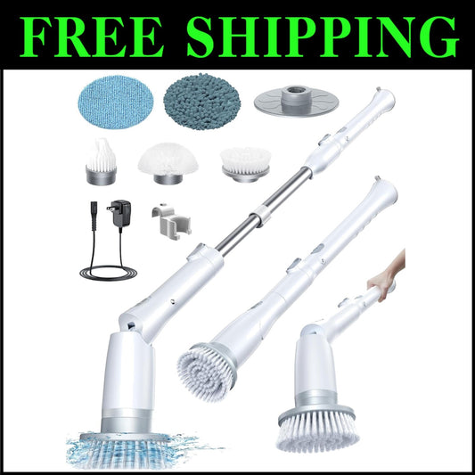 Powerful Cordless Spin Scrubber with 3 Lengths & 5 Brush Heads for Easy Cleaning