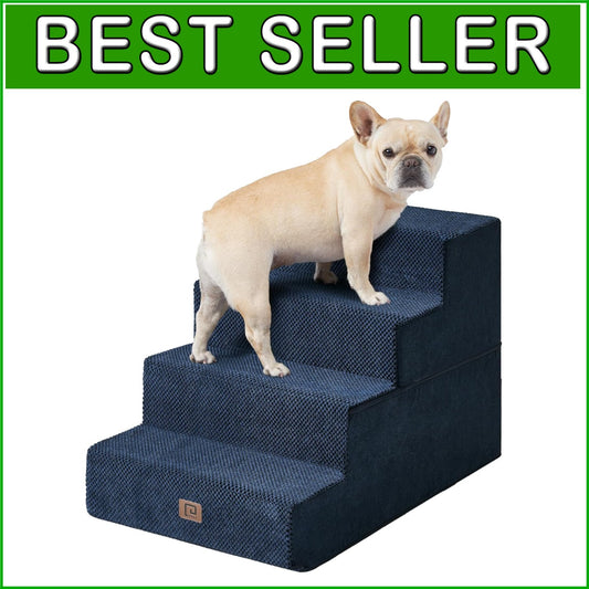 Extra Wide 4-Step Pet Stairs - Safe Access for Small Dogs & Cats in Navy
