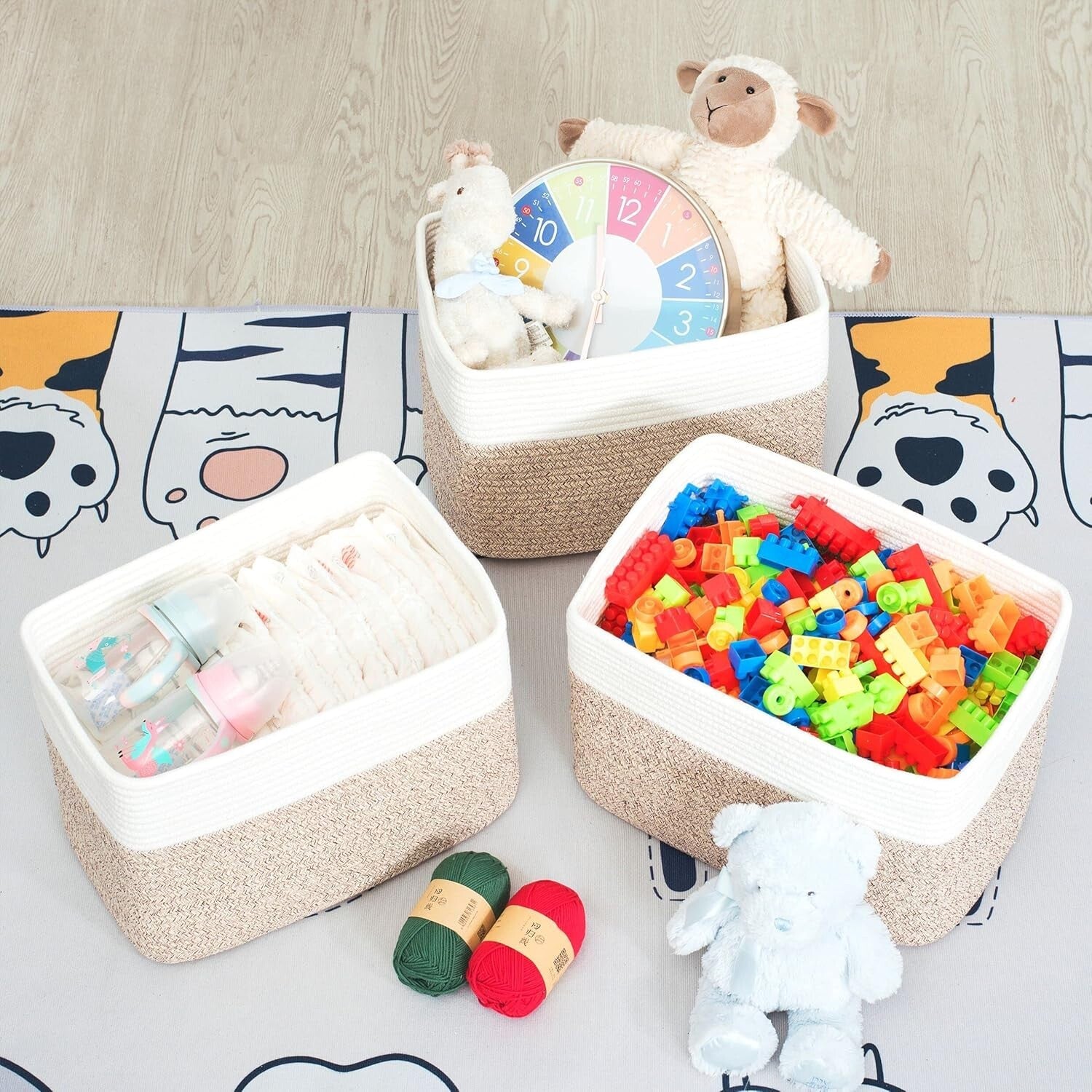 Chic 3-Piece Rectangular Storage Baskets with Slit Handles - Nursery & Playroom