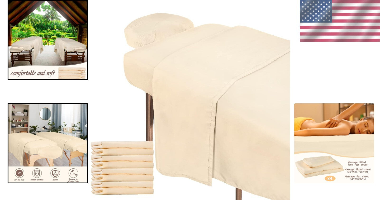 4 Set Soft Massage Table Sheets: Durable Flat, Fitted & Face Cradle Covers