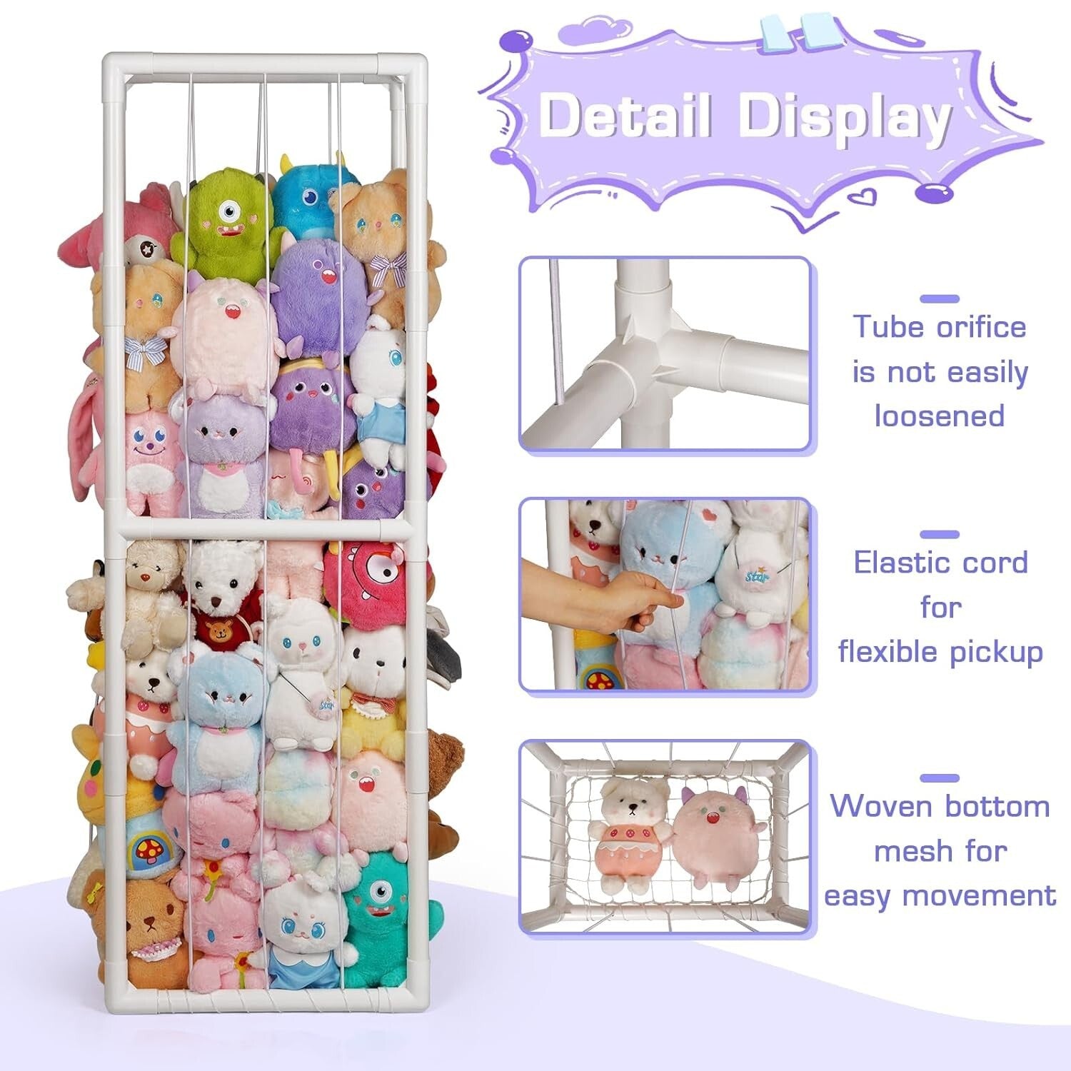 Easy Assembly Stuffed Animal Holder - Extra Large PVC Storage for Kids' Rooms