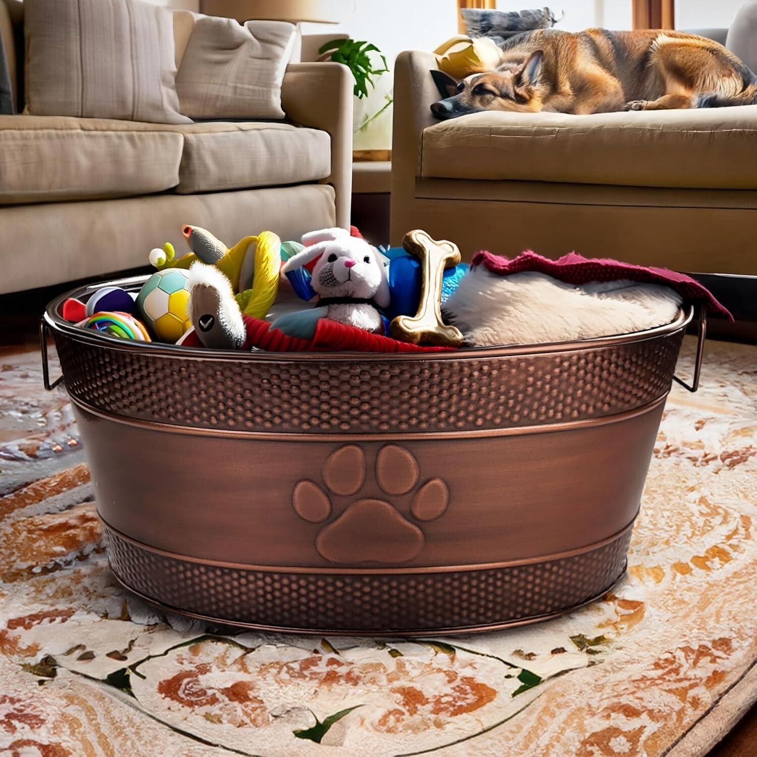 Indestructible Copper Galvanized Dog Toy Bin - Stylish 25 Qt Storage Solution