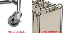 Load image into Gallery viewer, Efficient 4-Bag Heavy-Duty Laundry Cart with Smooth Rolling Casters in Chrome