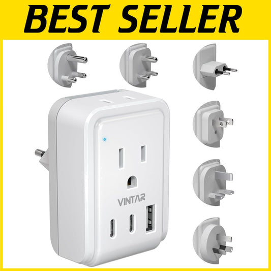Universal Travel Adapter Kit with 6 Plug Types & 5 Devices Charging Ports