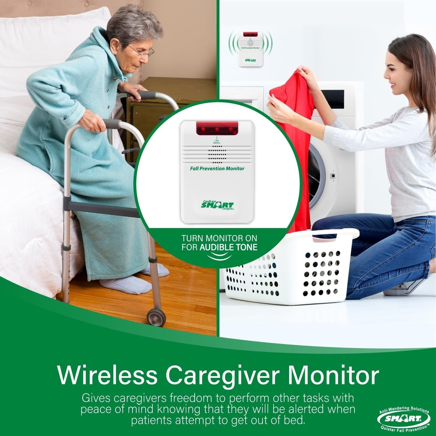 Smart Caregiver Wireless Bed Alarm System - 10x30” Safety Pad with Monitor