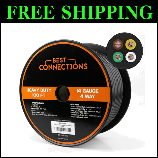 High-Performance 14 Gauge 4-Way Trailer Wire - Color-Coded & Easy Installation